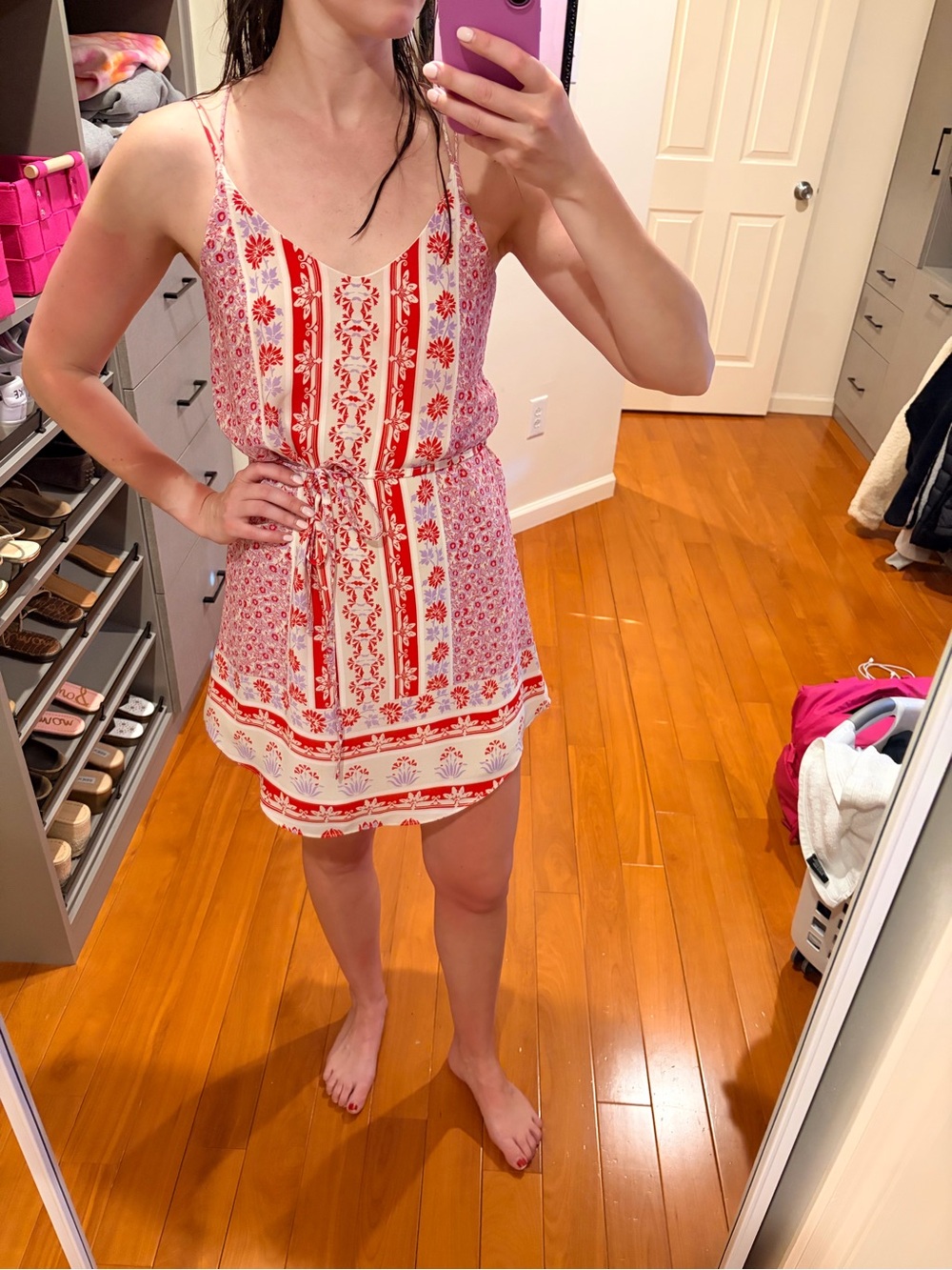 Abbeline Red and White Printed Mini Dress